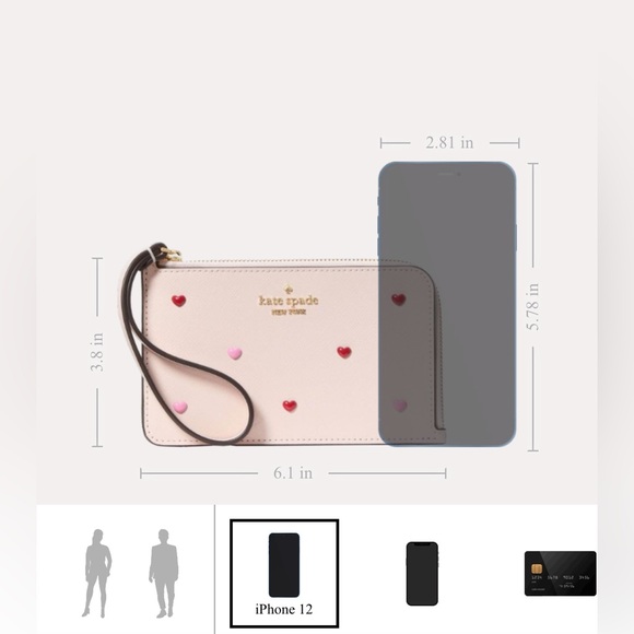 Kate Spade NWT Lucy Heart Studs Small L-zip Wristlet Style KK267 MSRP $109 - Picture 6 of 17